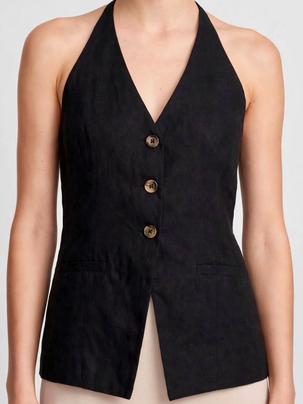 Derek Heart Black Strapless Halter Button-Front Vest